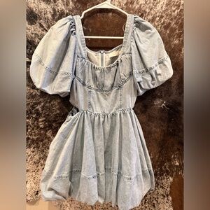 Light Blue Puff Sleeve Mini Dress